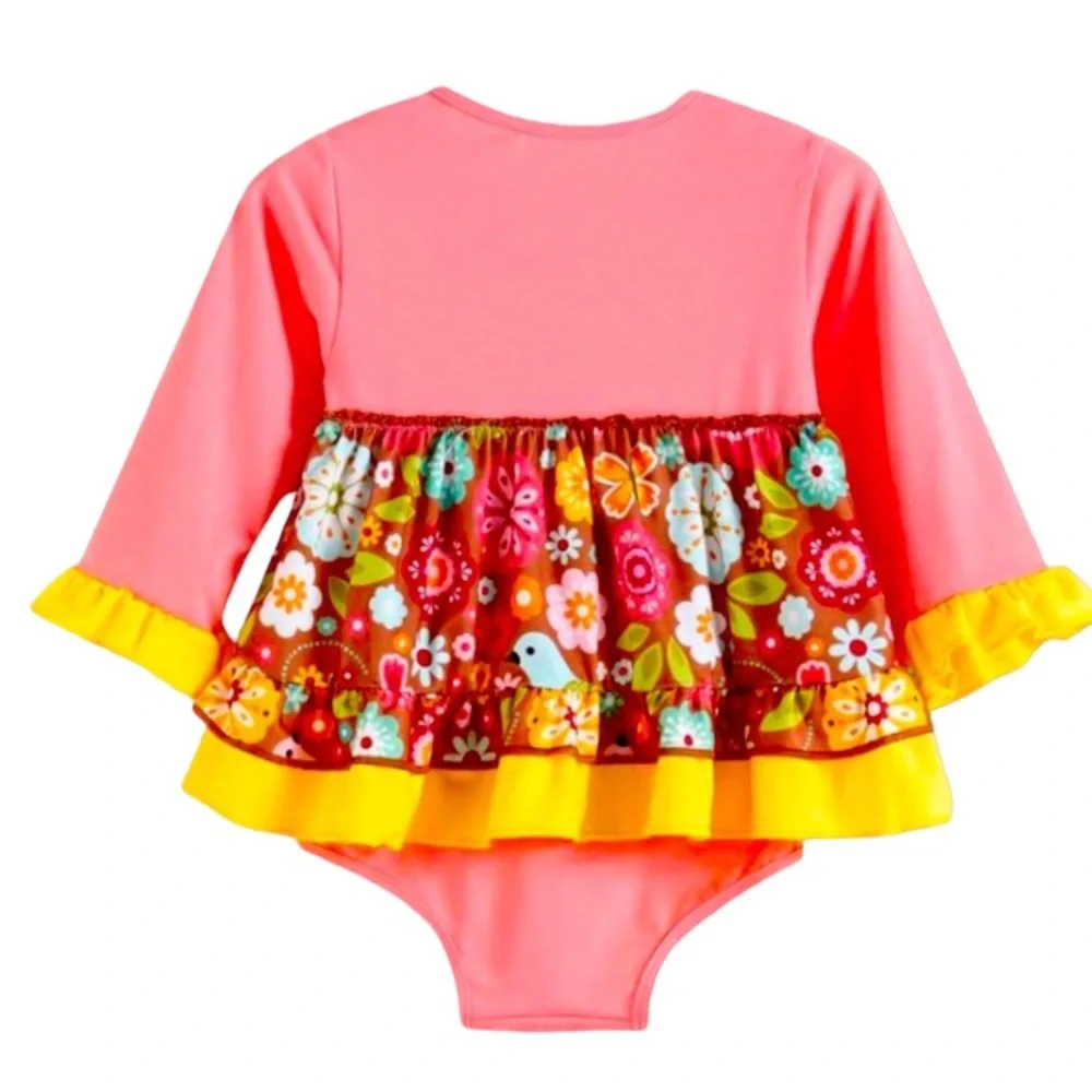 New! Ruffles by Lulu and Tutu Pink & Orange Floral Skirted Bodysuit 18-24 months